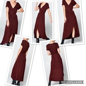 SOLD Black & Burgundy Stripe Wrap Maxi Dress, M